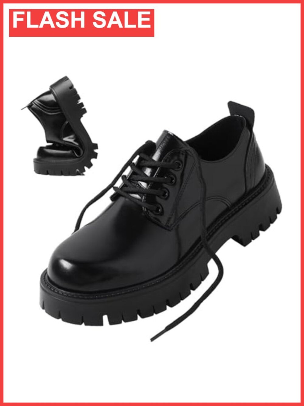 Men's Leather Lace Up Platform Oxfords Round Toe Chunky Heel Work Dress Shoes